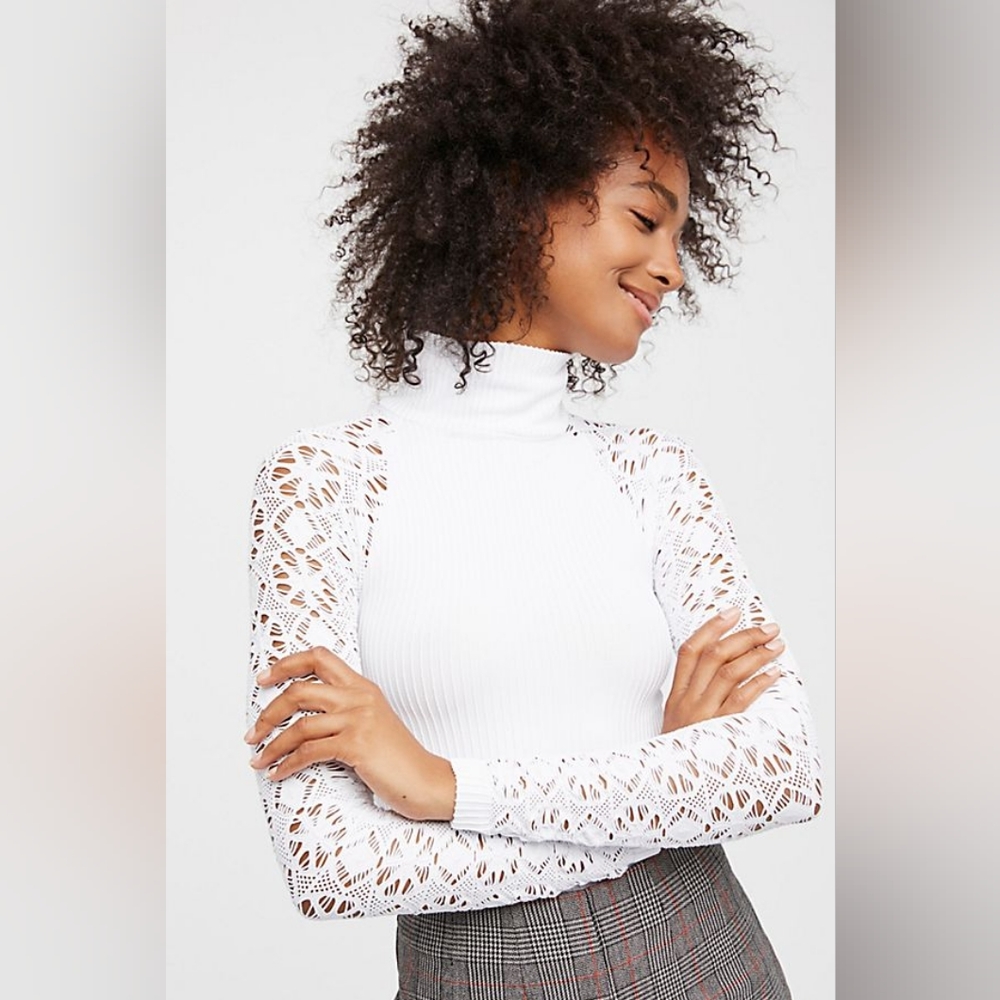Free People Intimates Ribbed Lace Turtleneck